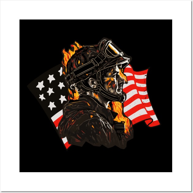 American Firefighter USA Fire Department Wall Art by Foxxy Merch